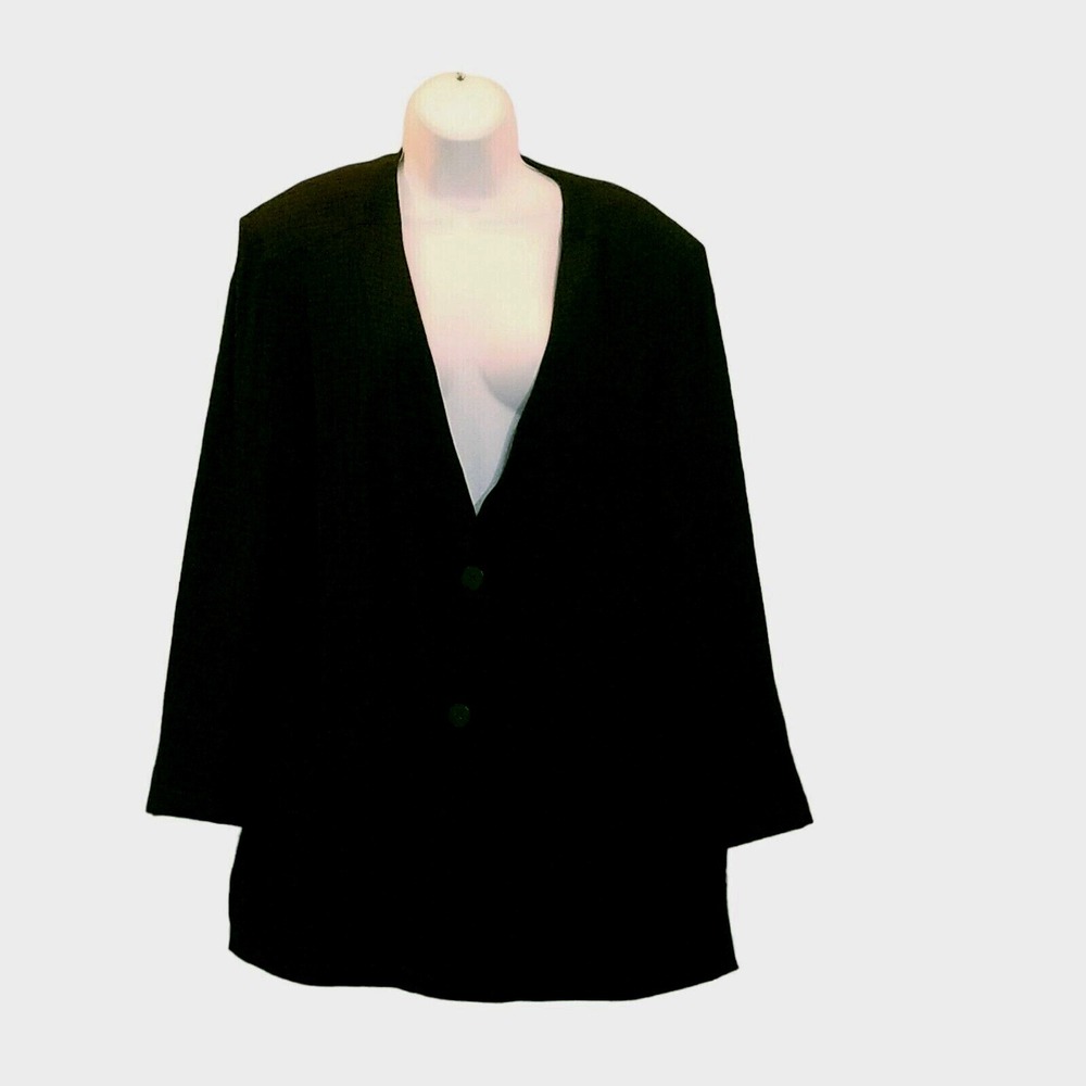 Vtg Blazer Womens 18 Crepe Rayon Blend Black Textured Elisabeth Liz Claiborne